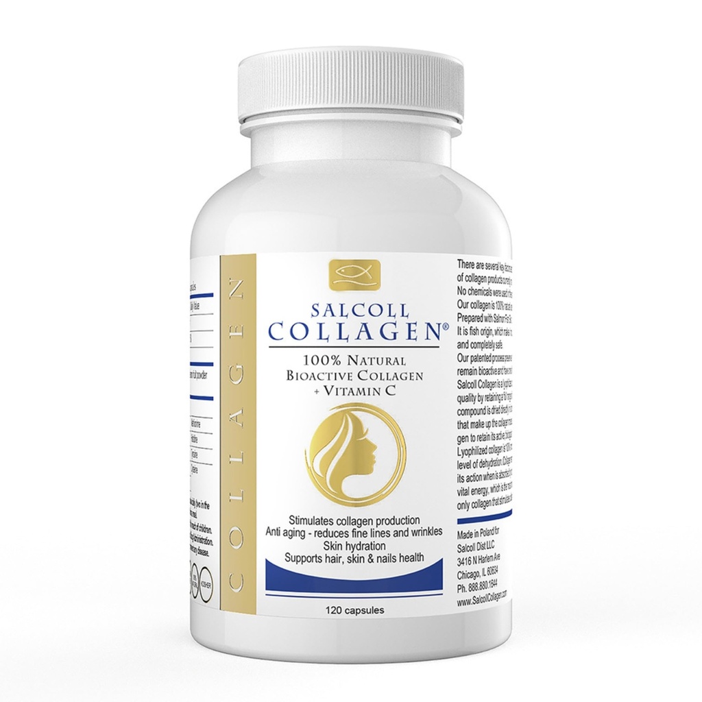 Salcoll Pure Marine Collagen Skin Capsules (120 Count) – Suplemento anti-envelhecimento para mulheres e homens, Boosts Collagen, Reduz rugas, Suporta a pele, cabelo e unhas com hidratação e nutrição