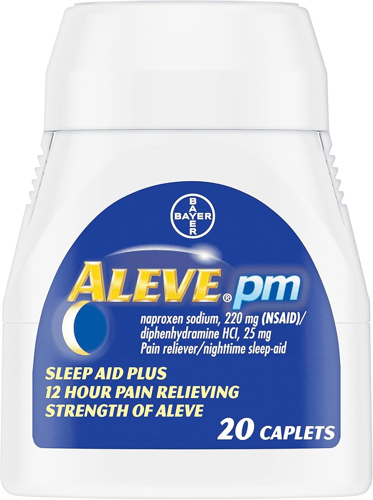 Aleve PM Pain Reliever Nighttime Sleep-Aid Caplets, 20 ea (Pacote de 4)