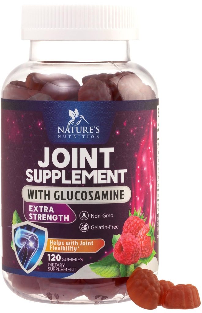 Gummies de apoio conjunto Glucosamina Plus Vitamina E - Suplemento de apoio conjunto da natureza para desconforto ocasional para costas, joelhos e mãos - Cartilagem e saúde conjunta e suporte de flexibilidade - 120 chicletes