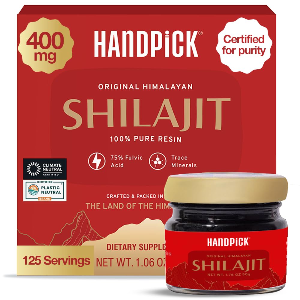 HANDPICK 400 mg Ultra Concentrado Puro Himalaia Shilajit Resin □ 75% Ácido Fulvico, 85+ Minerals □ Sentir Masculinidade, Alta Potência, Força e resistência I Laboratório testado para pureza I 50 gm (125 porções)