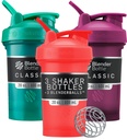 BlenderBottle clássico frasco de shaker V2 perfeito para batidos de proteína e pré-treino, 20-onça (3 pacote), vermelho, verde, ameixa
