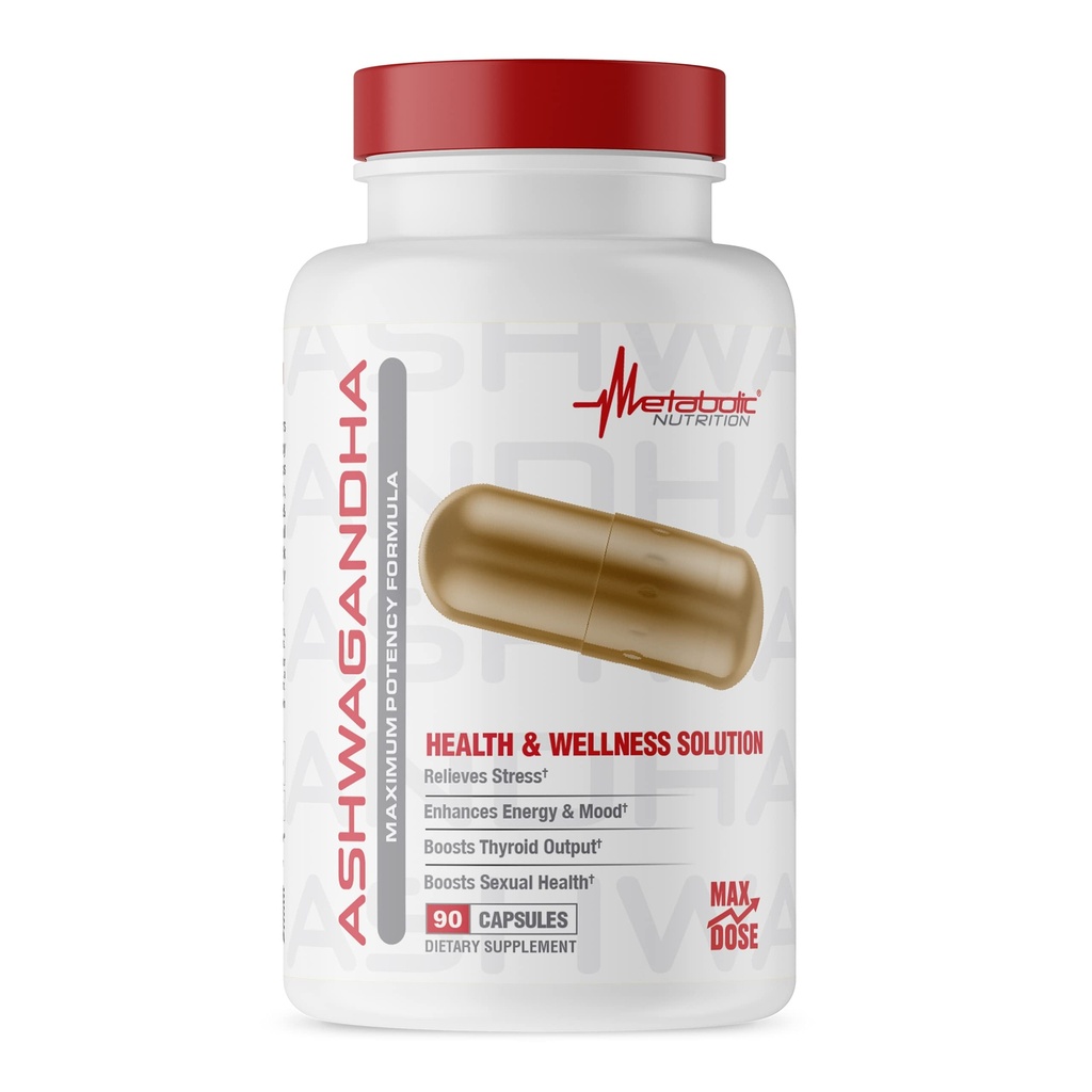 Nutrição metabólica Ashwagandha 2200mg Feito com pó orgânico Ashwagandha e extrato de pimenta preta, 90 Vegan Capusles