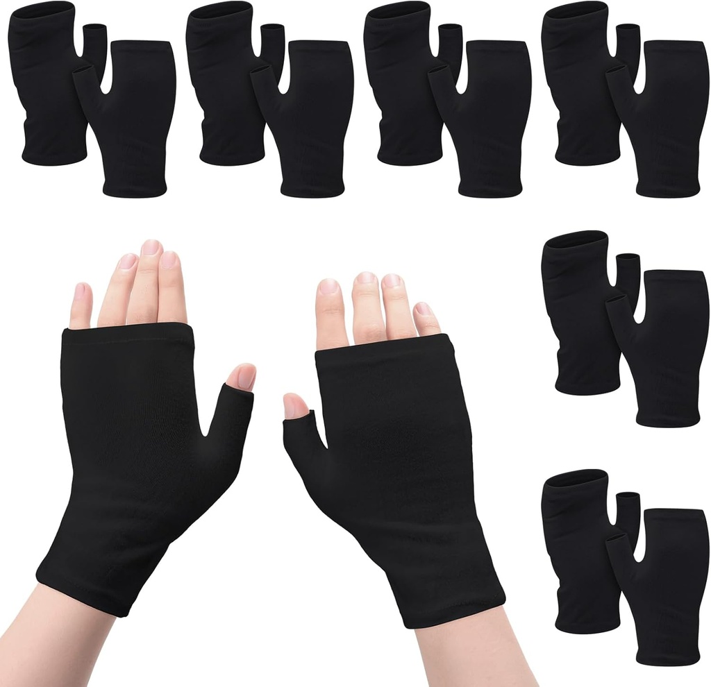 6 pares Eczema sem dedos luvas hidratante para adultos algodão durante a noite mãos secas (preto)