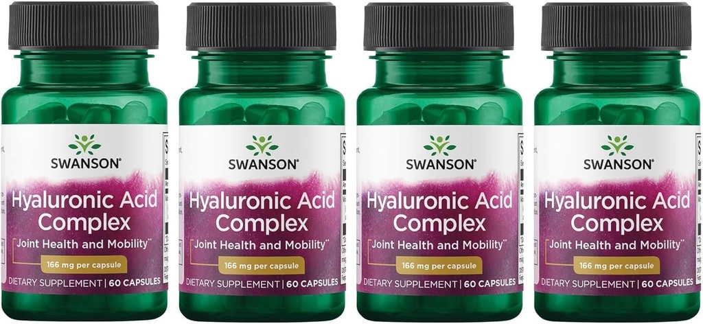 Complexo de Ácido Hialurónico de Swanson 166 mg 60 cápsulas (4 embalagens)