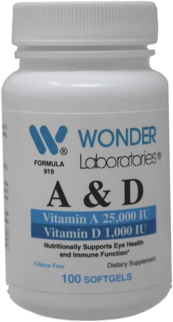 Wonder Laboratories Vitamina a 25.000 UI de Bacalhau Óleo de Peixe + Vitamina D3 1.000 UI