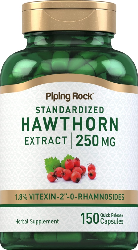 Piping Rock Hawthorn Berry Cápsulas □ 250mg □ 150 comprimidos □ Herb Extract Supplement □ Não-GMO, Gluten Free