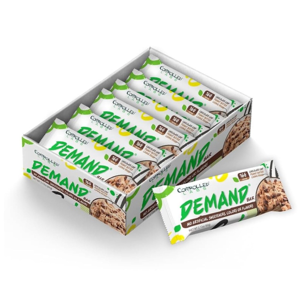 Barras de proteína de demanda de laboratórios controlados - 12 embalagens - 16g de proteína por serviço, Natural, de alta proteína/barra de baixo teor de carbono, 2,12 onças (Chip de chocolate/Manteiga de amendoim/Douche de biscoitos)