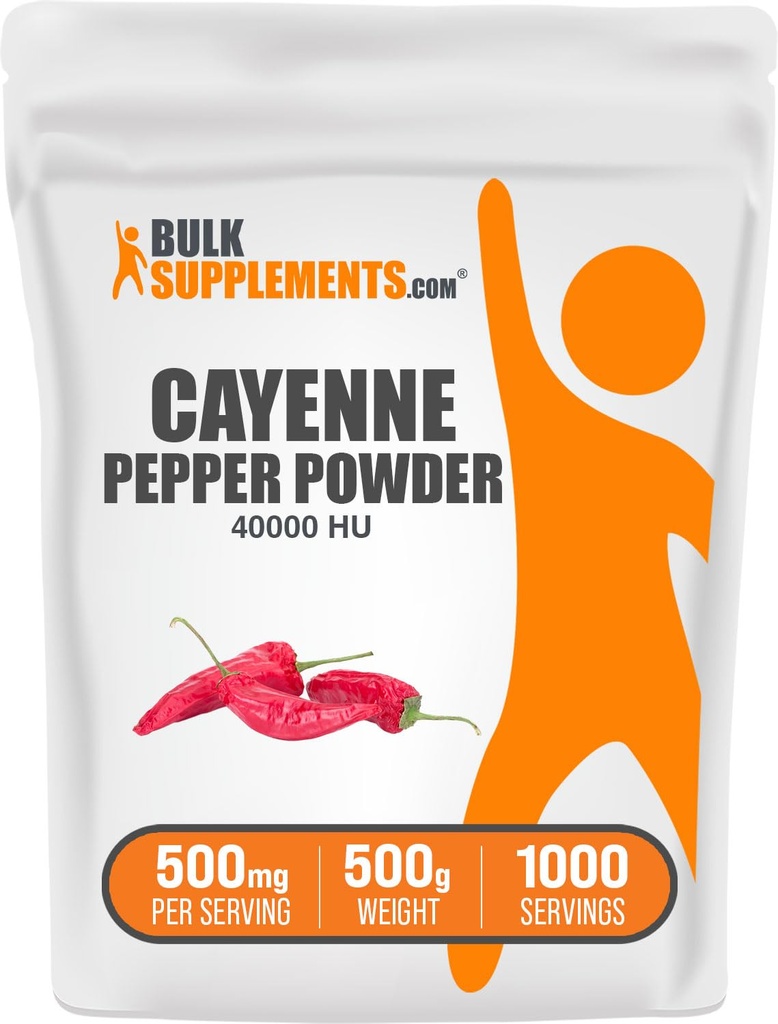 BulkSuplementos.com Cayenne Pepper 40000 HU Pó - Capsaicin Suplementos, Cayenne Pepper Powder - Vegan & Gluten Free, 500mg por serviço, 500g (1.1 lbs) (Pacote de 1)