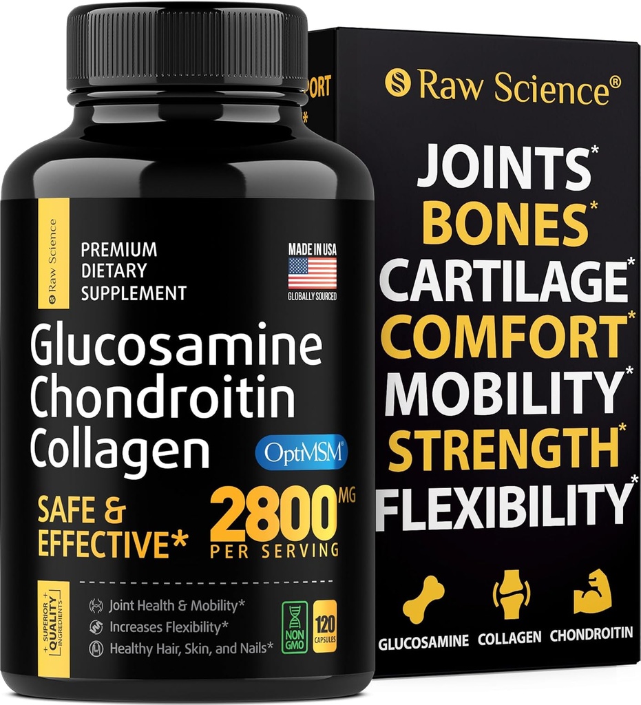 Cápsulas Glucosamina Condroitina MSM - Suplemento de suporte conjunto para adultos, 2800 mg Vitaminas de força tripla: Glucosamina HCL, Sulfato de condroitina com OptiMSM - Reduz o desconforto articular, 120 Cápsulas