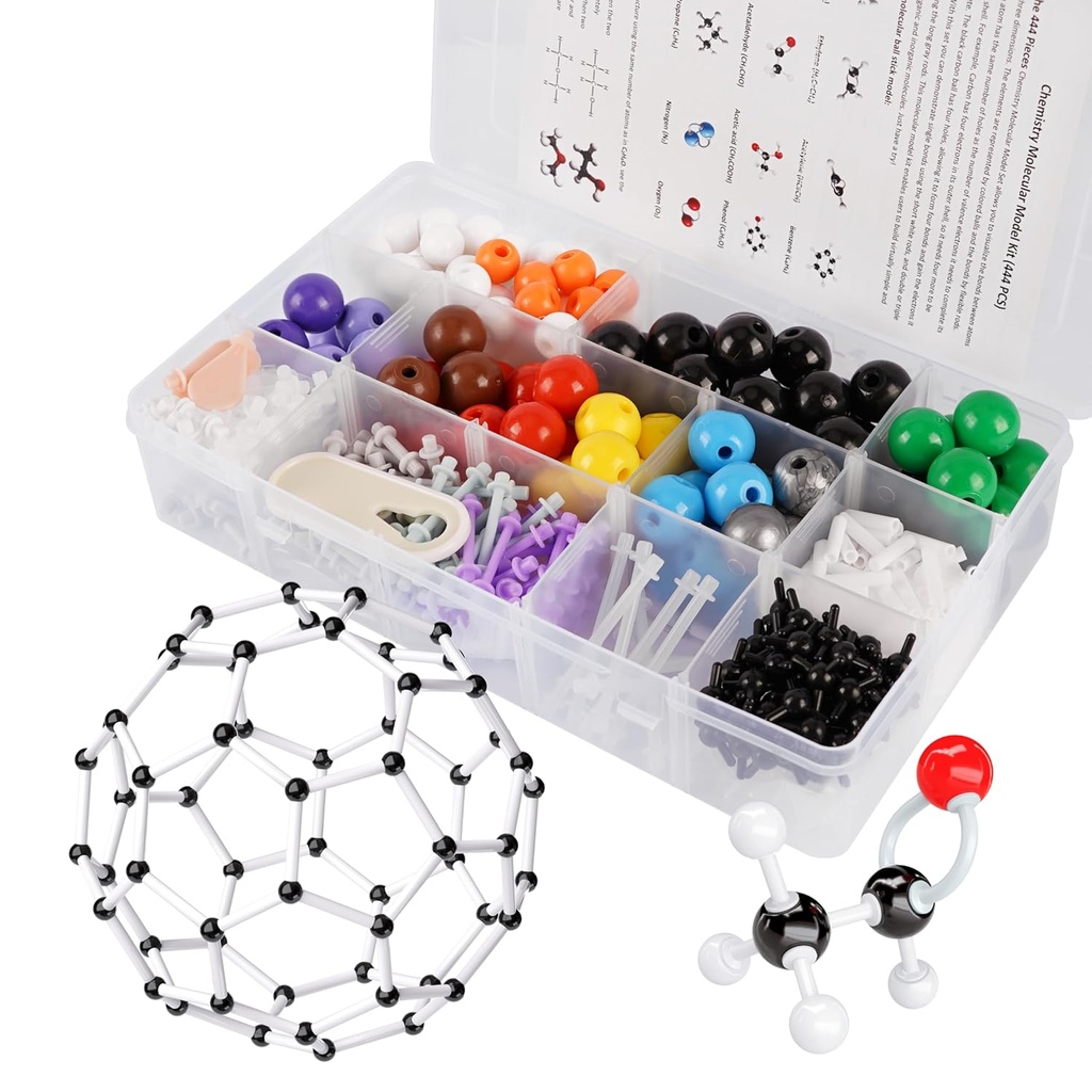 Kit de Modelo Molecular, Conjunto de Química Molecular Orgânica de 444 Pcs, Kit de Modelo de Elementos Átomos para Lições em Química, Kit de Construção de Estruturas Moleculares, Presente de Ciência Ochem para Professores e Estudantes