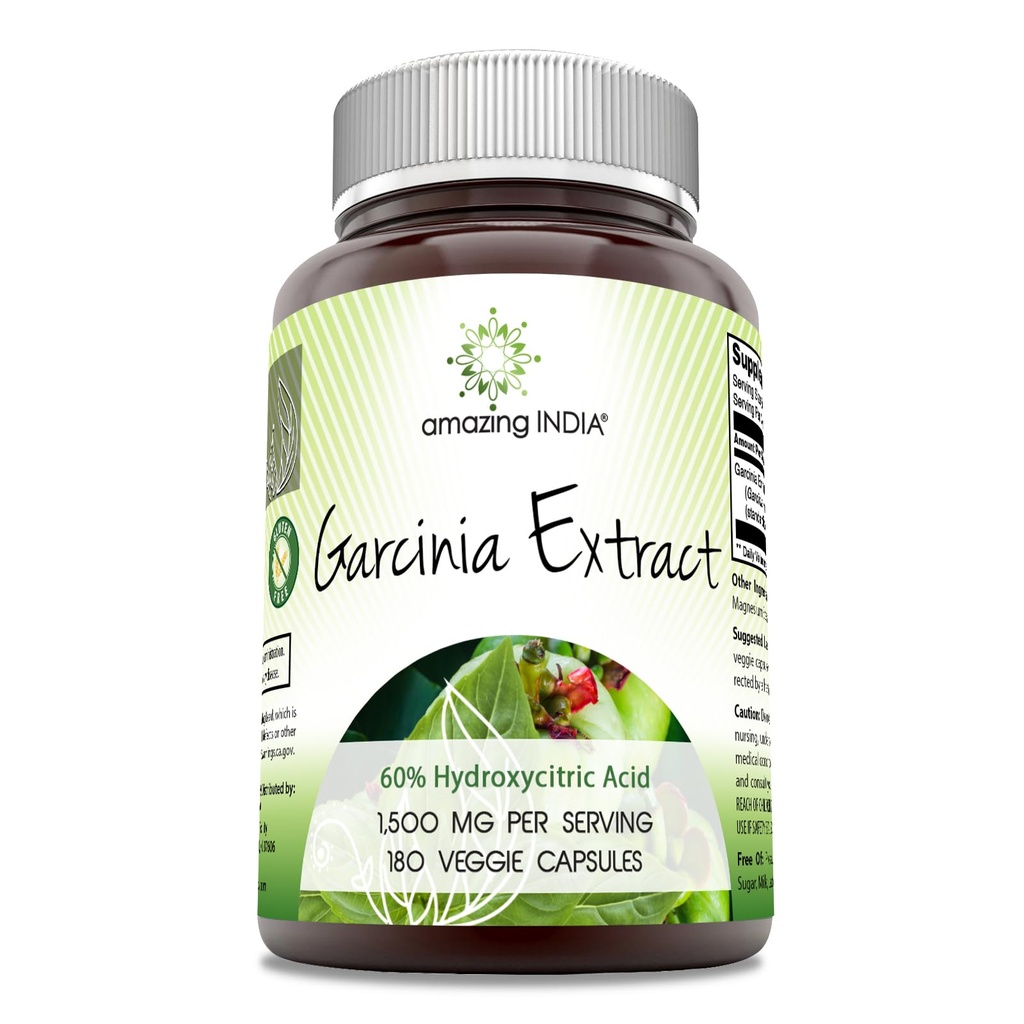 Incrivel India Garcinia Extract Supplement □ 1500 Mg Per Serving □ 180 Veggie Cápsulas □ Não-GMO □ Gluten Free □ Made in USA