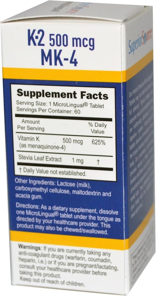 Fonte Superior Vitamina K-2 500 mcg (MK-4) 60 Comprimido Sublingual