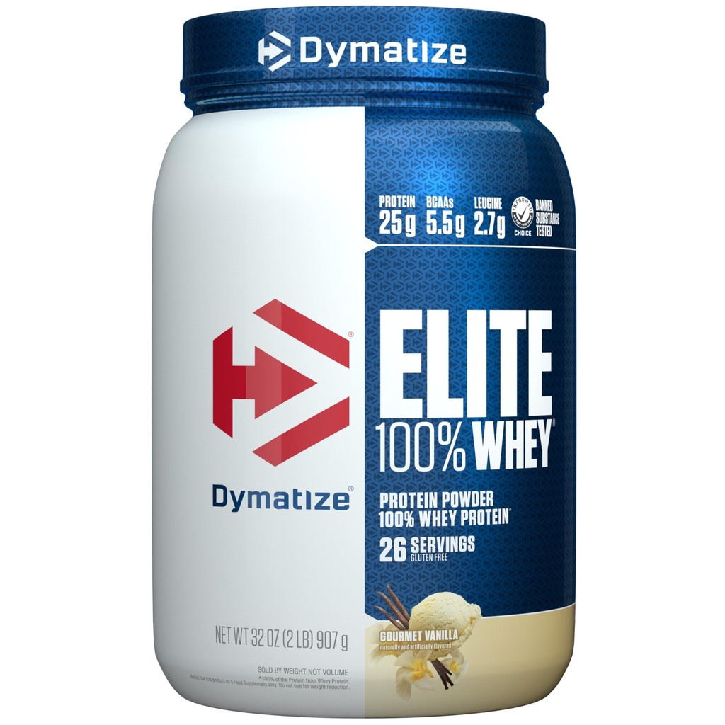 Dymatize Elite 100% Whey Protein Powder, L-Leucina, Absorção rápida e digestão rápida para a recuperação muscular ideal, Gourmet Vanilla, 32 Oz