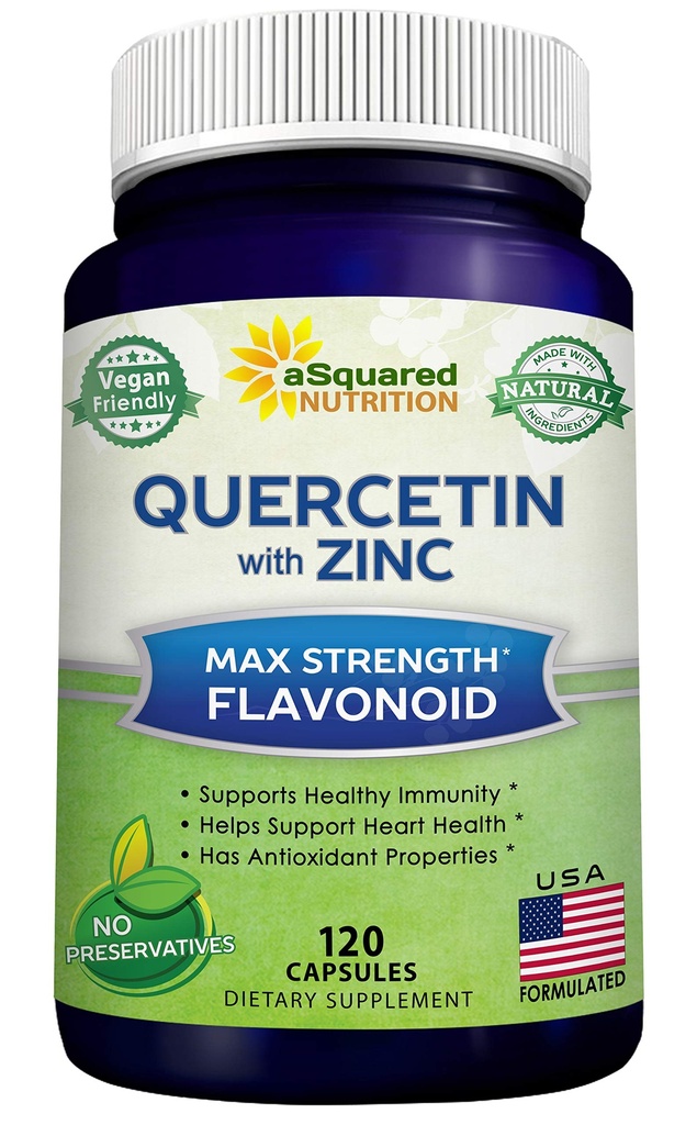 aSquared Nutrition Quercetin 1000mg with Zinc Supplement - 120 Cápsulas - Quercetin Dihydrate with Black Elderberry & Zinc - Pílulas Complexas de Pó de força Max para ajudar a melhorar a resposta imunitária