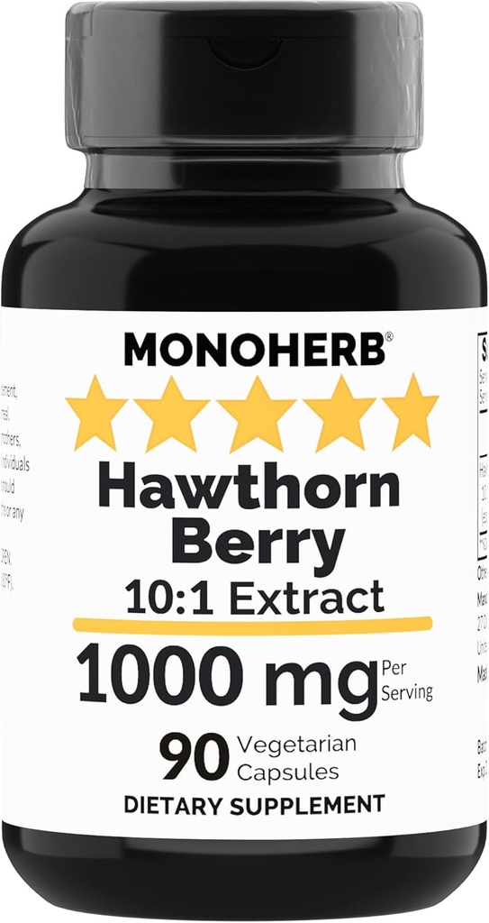 MONOHERB Hawthorn Berry Extract 1000 mg - 90 Cápsulas Vegetarianas