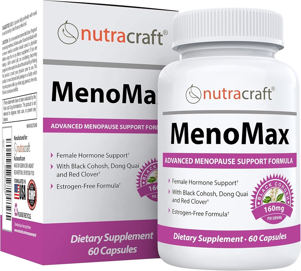 MenoMax #1 Suplemento de alívio de menopausa , Cohosh preto, Dong Quai, Vitex Agnus, Red Clover, Sage, Soy e Yam selvagem , suporte natural para flashes quentes, suores noturnos, secura e mudanças de humor , 60 cápsulas
