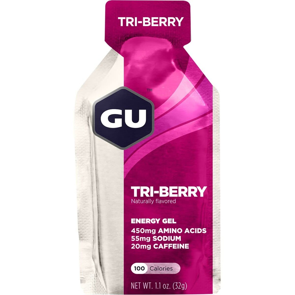 GU Energy Original Sports Nutrition Gel 8-Count Vanilla Bean e 8-Count Tri-Berry Bundle com aminoácidos e eletrólitos