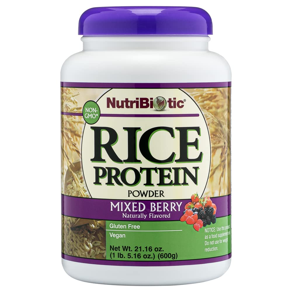 NutriBiotic – Mistured Berry Rice Protein, 1 Lb 5 Oz (600g) □ Baixo carboidrato, Keto-Friendly, Vegan, Pó de proteína crua