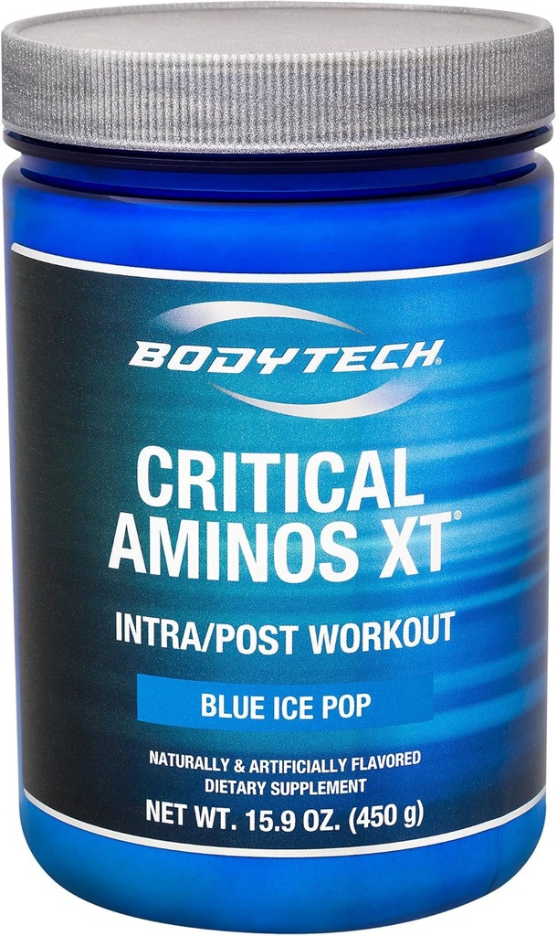 BODYTECH Critical Aminos XT Intra/Post Workout Blue Ice Pop - Suporta recuperação muscular (12,4 Ounce Powder)