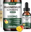 Suplemento de glicinato de magnésio, gotas líquidas de magnésio com glicinato de magnésio 500mg Ashwagandha, L - Theanina, Camomila -Support Stress Relief, osso, músculo, humor Vegan Natural Mango Flavor