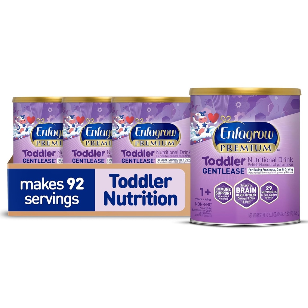Engagrow PREMIUM Gentlease Toddler Nutritional Drink, Made with Real Milk, Projetado para facilitar a fussidão, gás e choro, Nutrientes para crescimento e suporte imunológico, Powder Can, 29.1 Oz (Pacote de 4)