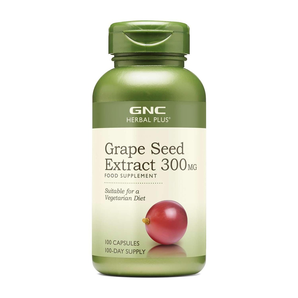 GNC Herbal Plus Extrato de semente de uva 300mg Suplemento, Vegetariano, 100 Servings