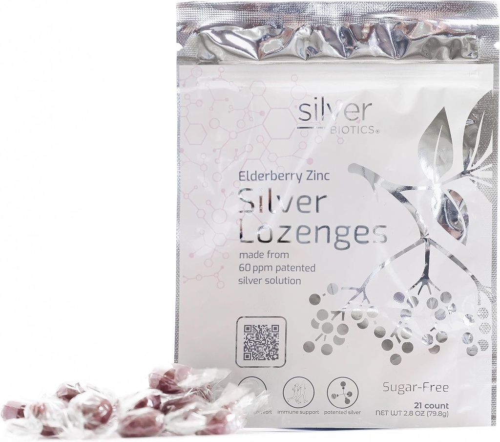 Silver Biotics Sugar-free Colloidal Silver Lozenges □ 60 ppm SilverSol □ Suporte Immune + Garganta calmante Conforto