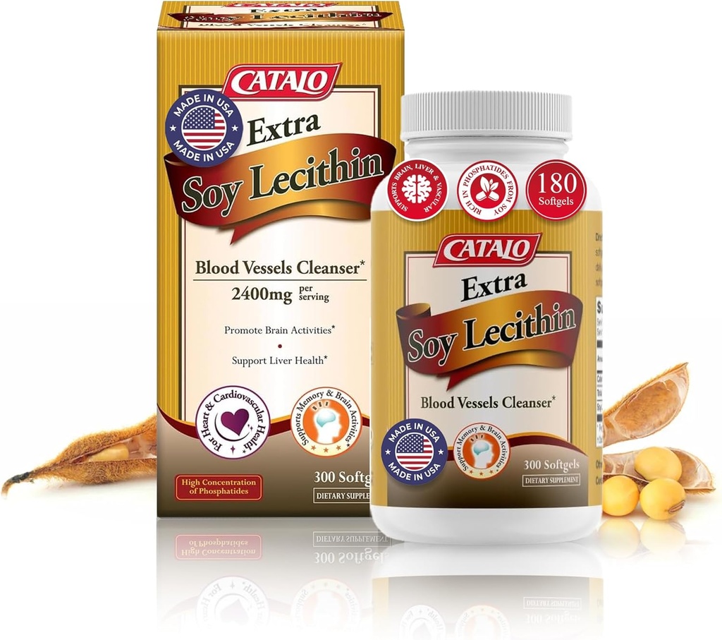 Cápsulas extra de Lecitina de Soja – Saúde do Vaso Sangrento, Função Cérebro e Bem-Estar Fígado – Suplemento de Lecitina de Soja para Adultos, 300 Softgels