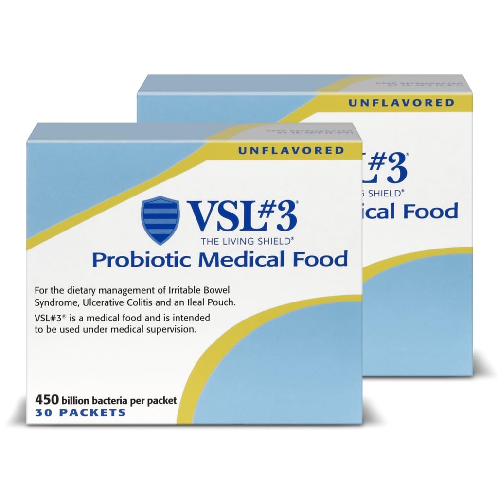 VSL #3® Pó Probiótico para Saúde Digestiva, Sintomas IBS e UC - 450B UFCs, Alta Potencial, Multi-Strain, Vivo, Probiótico Refrigerado, Alimentos Médicos para o Apoio à Saúde Gut em Homens e Mulheres, 60 Pack