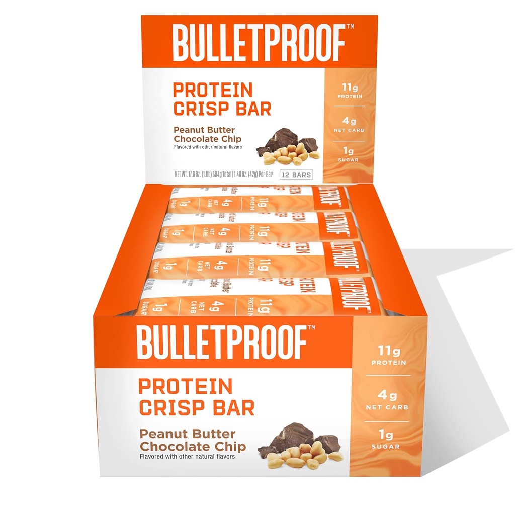 Barras de Crisp de proteína à prova de balas, Batata de chocolate de manteiga de amendoim, 12 Pack, Alta proteína, Açúcar baixo