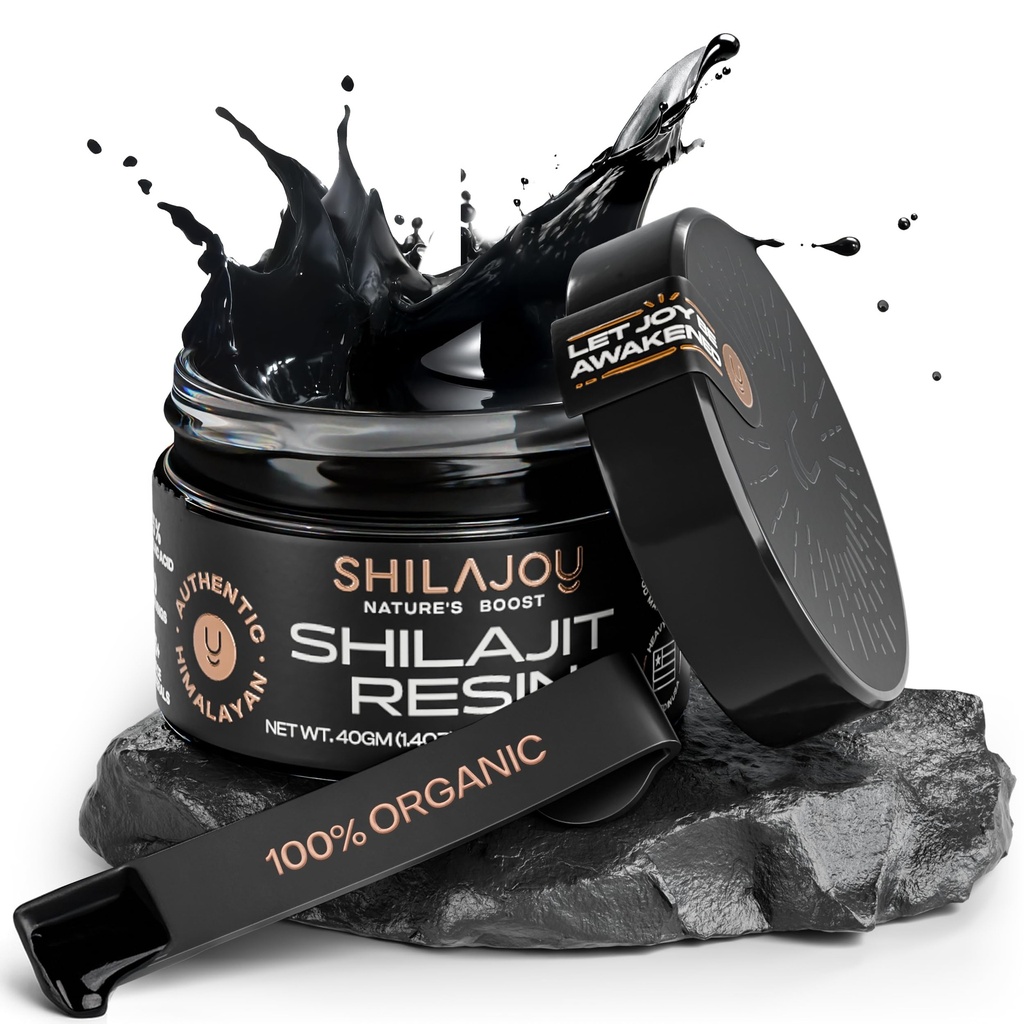 Resina de Shilajit Orgânica para Homens e Mulheres - Puro grau de ouro Himalaia com >75% de ácido fulvico e 85+ Trace Minerals, EUA Lab Tested, Energy Boost & Imune Support (40gm - 80 Servings)