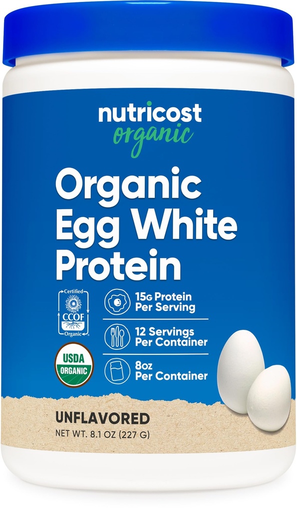 Nutricost Orgânico Ovo branco proteína em pó 8 onças (desgostoso) - 15 Grams proteína por serviço, livre de OGM, sem glúten