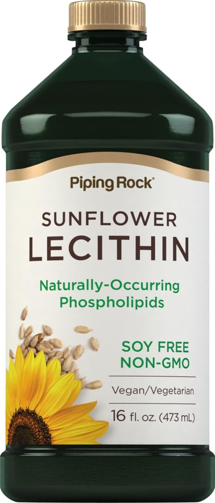 Piping Rock Girassol Lecitina Suplemento Líquido 16 oz de óleo Naturalmente-Occurring Phospholipids Vegan, Soy Free, Non-GMO, Soy Free, Gluten Free
