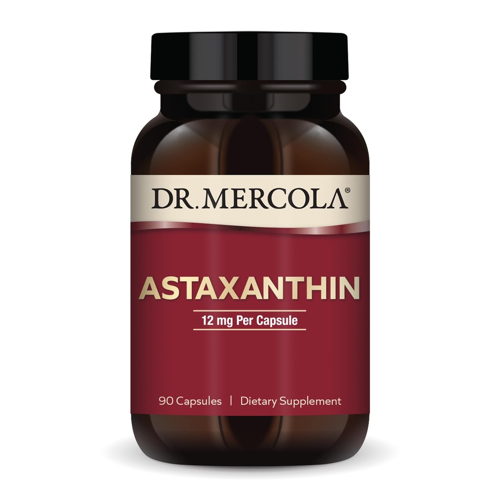 Dr. Mercola Astaxantina Orgânica - 12 mg Astaxantina - Apoio Antioxidante Poderoso - Extrato de Microalgas Orgânico - Não-GMO, Sem Glúten e Sem Soja - 90 Cápsulas (90 Servões)