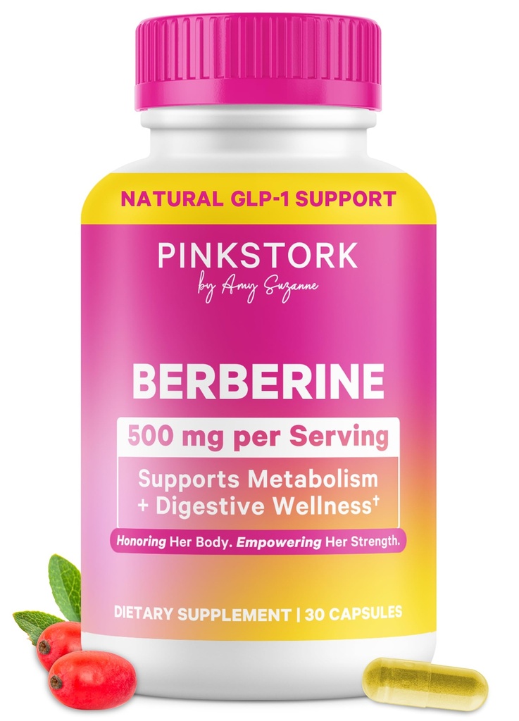 Rosa Cegonha Berberine 500mg - Natural GLP-1 Suplemento - Diário AMPK Metabólico Ativador - 500-1000 mg Metabolismo + Gut Saúde para as Mulheres