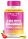 Rosa Cegonha Berberine 500mg - Natural GLP-1 Suplemento - Diário AMPK Metabólico Ativador - 500-1000 mg Metabolismo + Gut Saúde para as Mulheres