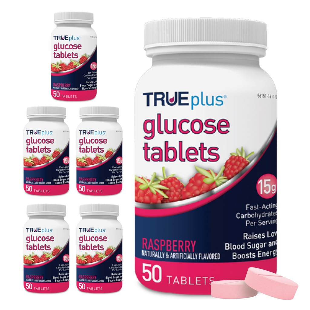 Comprimidos de Glicose TRUEplus®, sabor de framboesa - 50 (Pacote de 6)