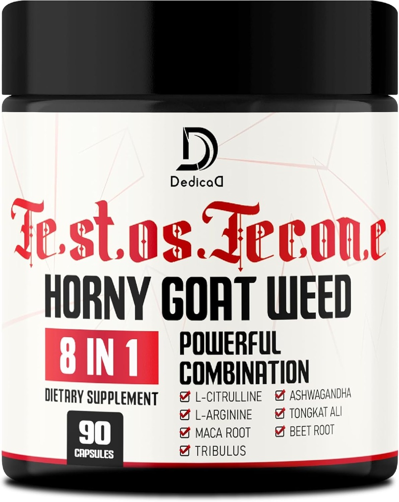 90 Cápsulas - 8in1 Erva de cabra com tesão para homens, Tribulus Terrestris, L-Arginina, Maca Root, Tongkat Ali, Beet Root - Energy Workout Muscle Force Support