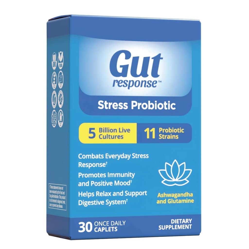 Stress Probiótico para homens e mulheres, Diminui o envelhecimento digestivo, Aumenta o sistema imunológico, Promove a calma, Ashwagandha, L-Glutamina, Não-GMO, Glúten livre & Vegan, 5 bilhões UFC, 30 Caplets