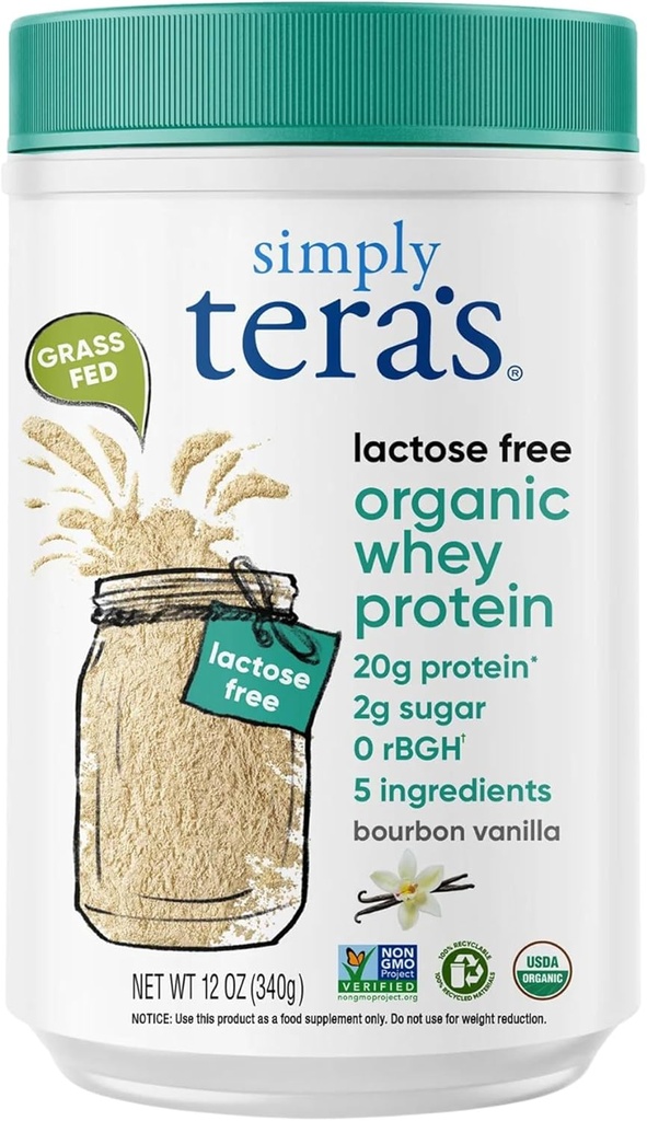 simplesmente lactose livre de soro de leite orgânico pó - lactose livre, baunilha, 20g de proteína por serviço, não-GMO, sem glúten, rBGH-livre, Kosher - 12 Oz.