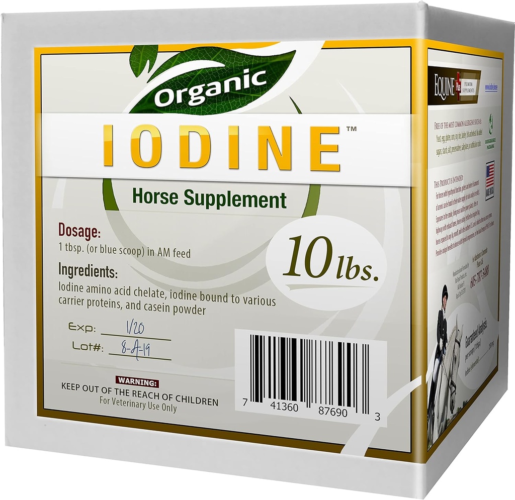 Iodo orgânico 10 lbs. - Suplemento nutricional para cavalos, animais - w/ 18 Aminoácidos