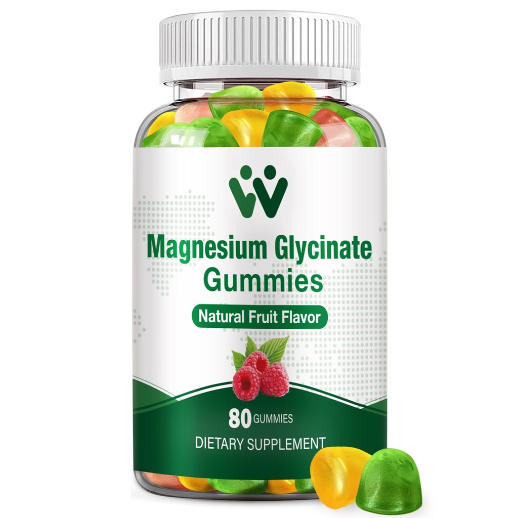 Gummies de glicinato de magnésio para adultos - Suplemento de potássio de magnésio sem açúcar para o humor calmo, músculo, osso e suporte energético, 80 Gummies