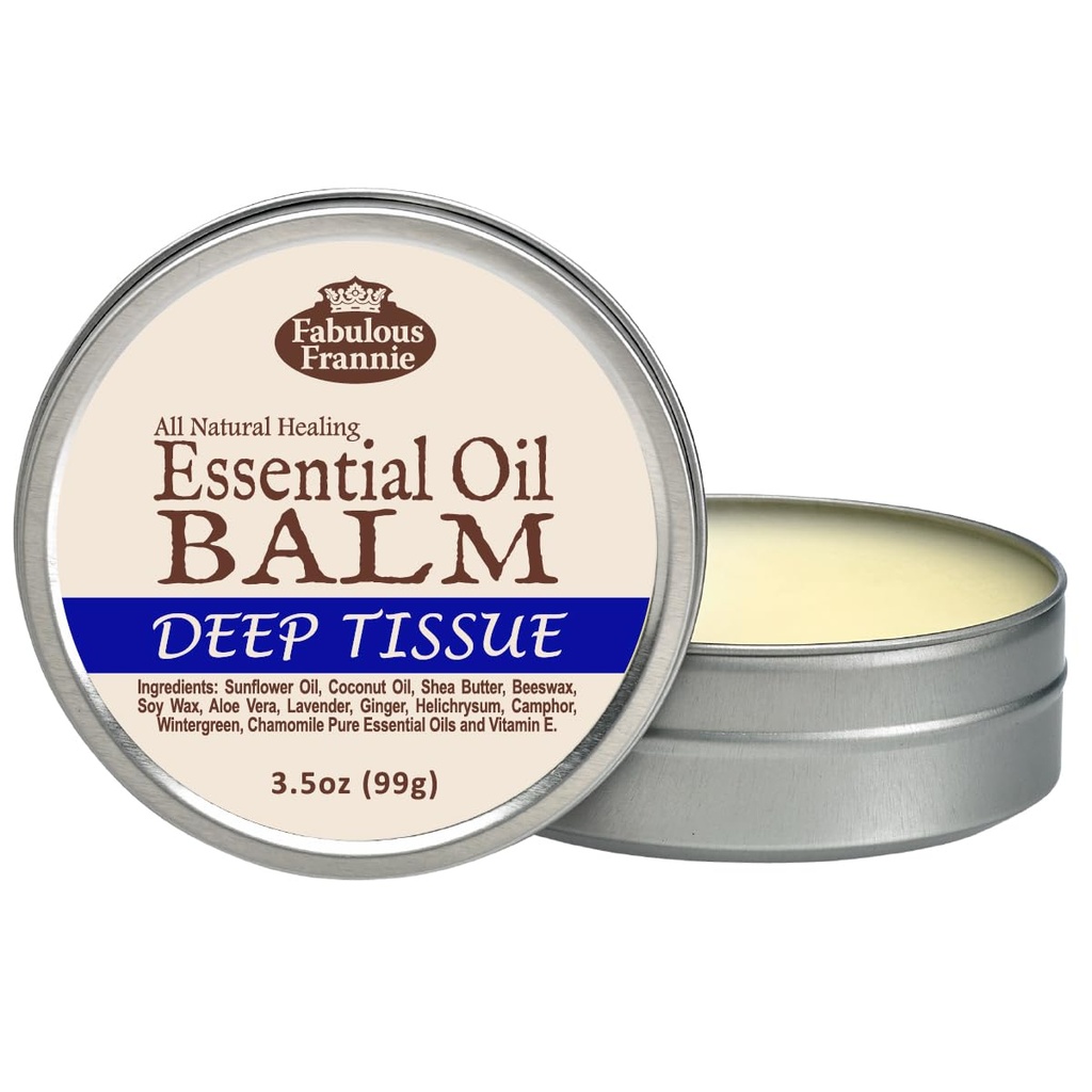 Fabulous Frannie Deep Tissue All Natural Essential Oil Healing Balm Feito com óleo de girassol, óleo de coco, manteiga de karité, cera de abelha, cera de soja, Aloe Vera e óleos essenciais puros 3.5 oz (Pack of 1)