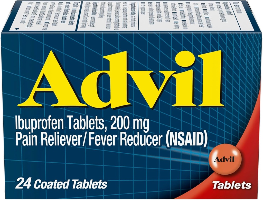 Advil Pain Reliever e Redutor de Febre, Ibuprofeno 200mg para alívio da dor - 24 comprimidos revestidos