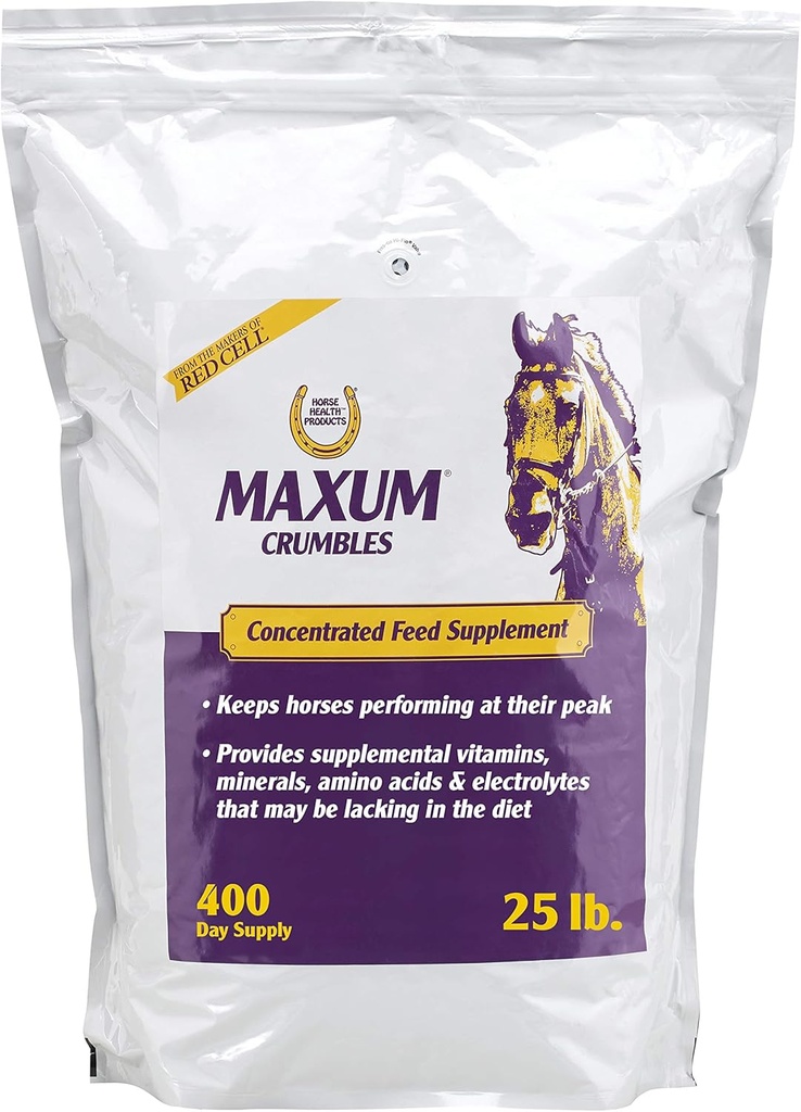 Horse Health Maxum Crumbles concentrado suplemento de alimentação para cavalos, fornece uma ampla gama de nutrientes benéficos para o Atleta de Equino de hoje 25 Libras
