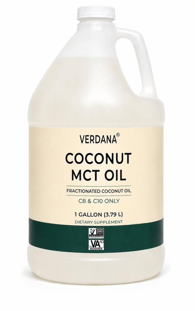 Óleo de coco de Verdana MCT 1 Gallon – Grau de alimento para café Keto, óleo natural sem sabor puxar boca, massagem, aromaterapia – 100% de coco - Triglicéridos de cadeia média – Não-GMO, Kosher
