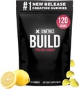 Xwerks construir gomas creatinas para homens e mulheres, 120 contagem, 100% puro Creatina mono-hidratado, Lemon Flavored Muscle Building Gummies 4g por serviço, Anti derretimento pré-treino, 5000mg Creatina total