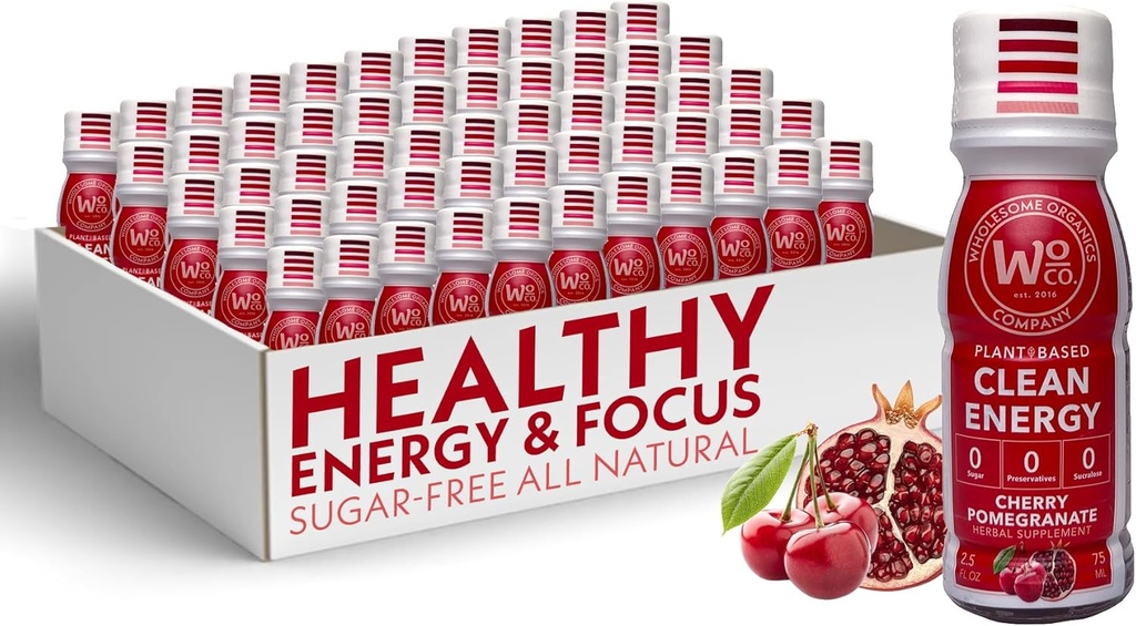Orgânicos salutars - Sugar Free Energy Shots Força extra Bebidas energéticas naturais e saudáveis - Suplementos energéticos baseados em plantas w/Vitamina B12 Mane & Yerba Mate Leão - Cereja Romã Flavor 48 Pack