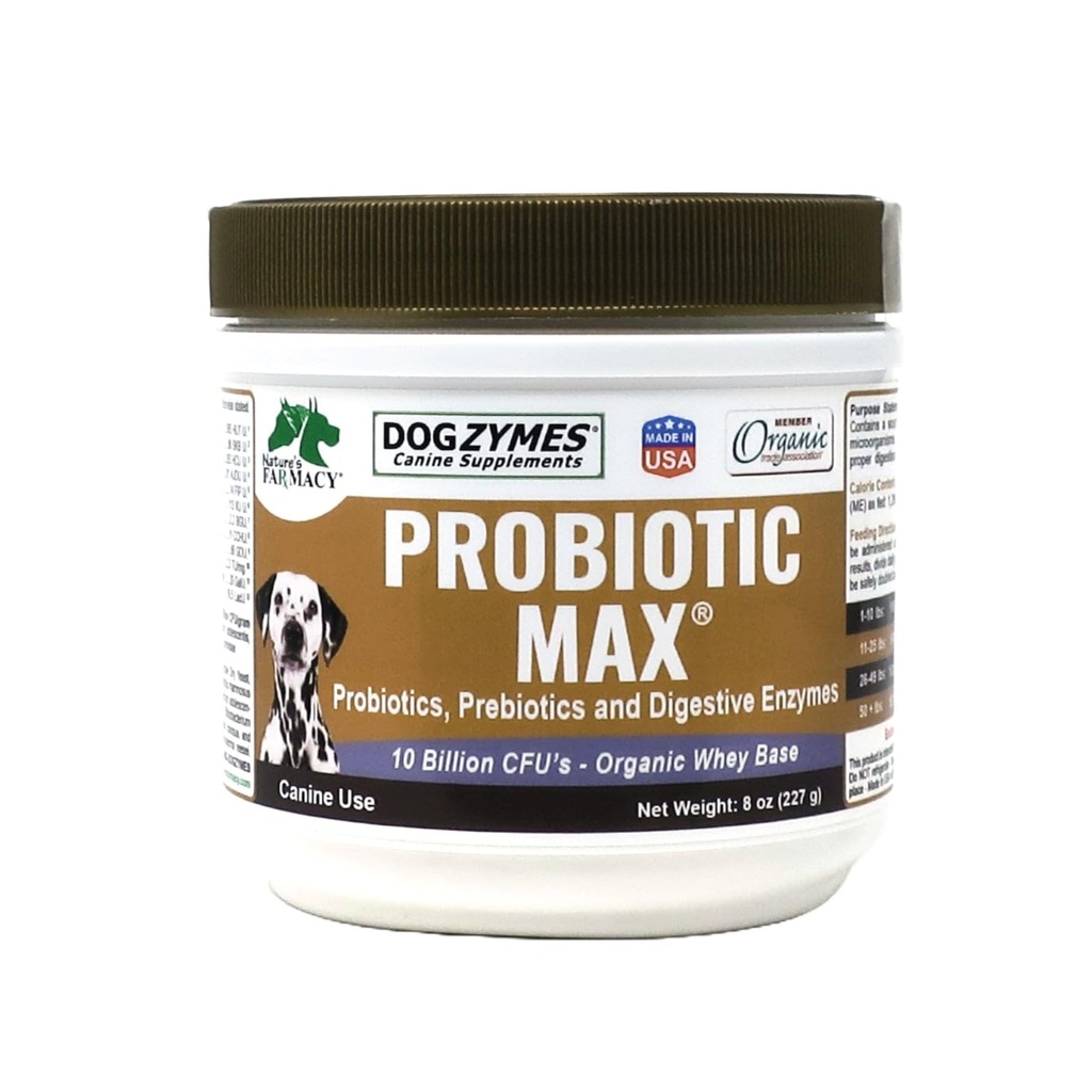 Dogzymes Probiótico Max -10 Bilhões de UFC Probióticos, Prebióticos, Enzimas Digestivas - (8 Ounce)