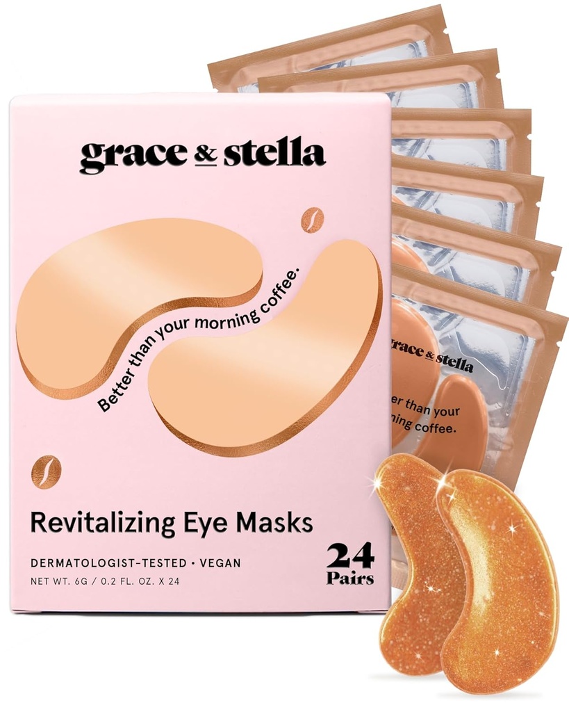 grace & stella Caffeine Under Eye Patches - Despertar Olhos Patches para Olhos Puffy e Círculos Negros - Sob Mascara Patches com Niacinamida & Ácido Hialurônico - Vegan, Cruelty-Free (Bronze, 24 pares)